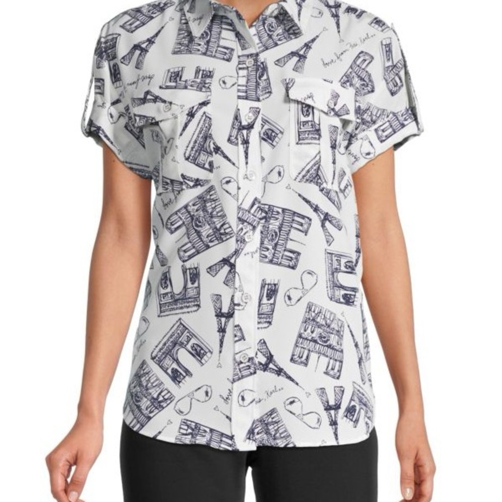 Karl Lagerfield “love from Paris” graphic button up M - Picture 1 of 6